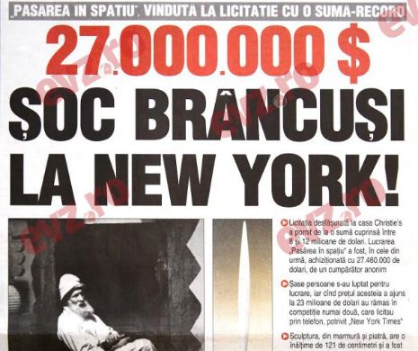 „Pasărea în spațiu” a lui Brâncuși, vândută la New York cu 27 de milioane de dolari