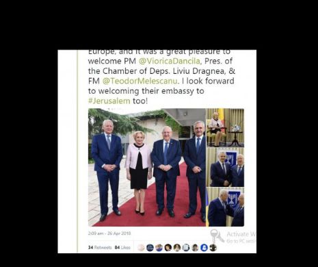 Președintele Israelului, Reuven Rivlin pe Twitter: Aștept să urez bun venit și ambasadei lor(României) la Ierusalim!