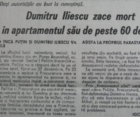 Deși autoritățile au luat cunoștință, Dumitru Iliescu zace mort în locuința sa de peste 60 de zile. Memoria EvZ