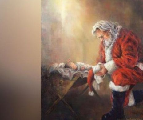 Facebook a CENZURAT o imagine a lui Moș Crăciun îngenunchiat  în fața Pruncului  Iisus. Foto în articol