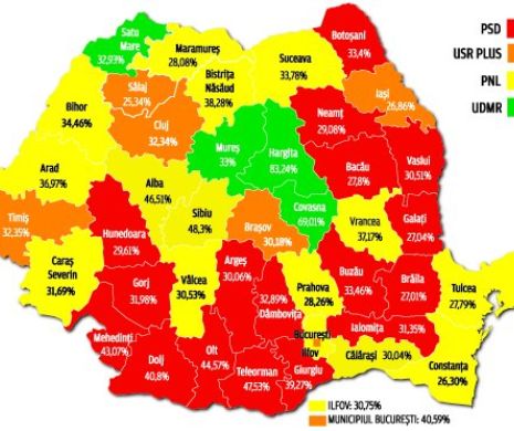 Harta politică a României, după alegerile europarlamentare