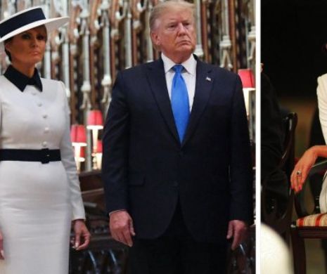 Melania Trump, în alb în vizită la Regina Angliei. Omagiu adus lui Audrey Hepburn. Imagini inedite în articol