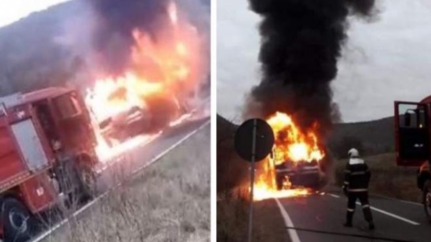 Cod roșu în România. Un autobuz cu 24 de pasageri a luat foc în mers