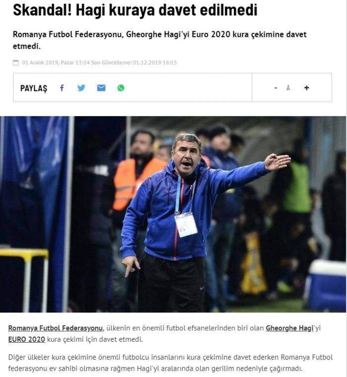 Hagi, ignorat de FRF la tragerea la sorți pentru Euro 2020? Turcii știu de ce