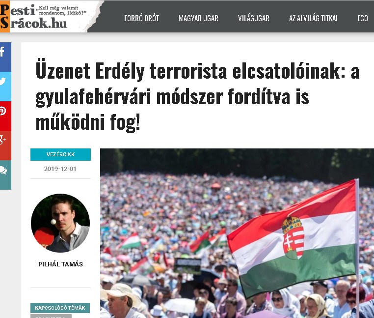 Scandalos! Provocare în presa din Ungaria: „1 Decembrie, o anexare teroristă a Transilvaniei”