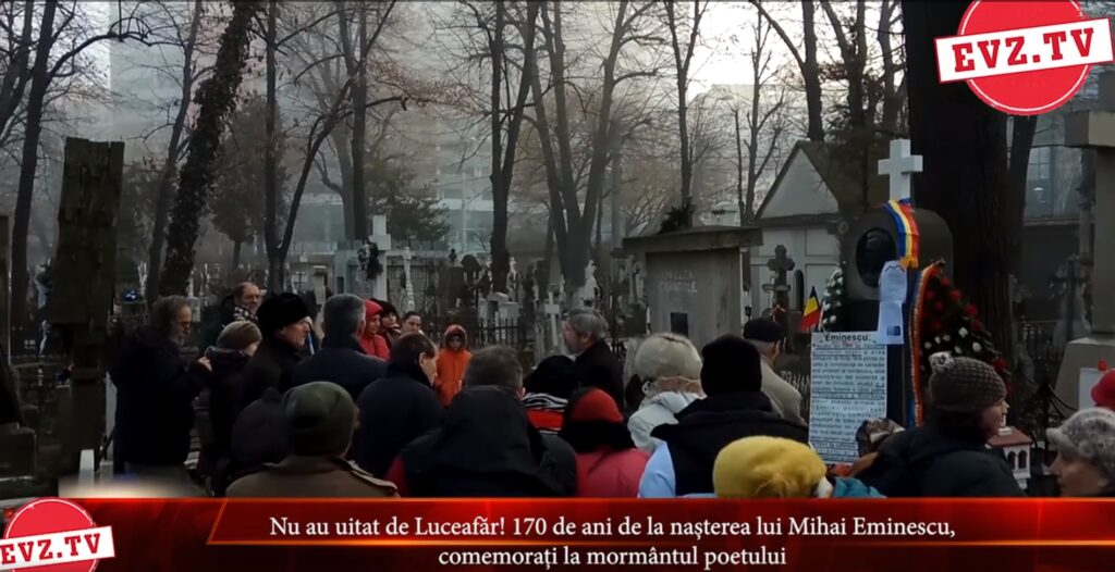 Evz.TV. In memoriam Mihai Eminescu. Cimitirul Bellu, loc de pelerinaj la 170 de ani de la nașterea poetului