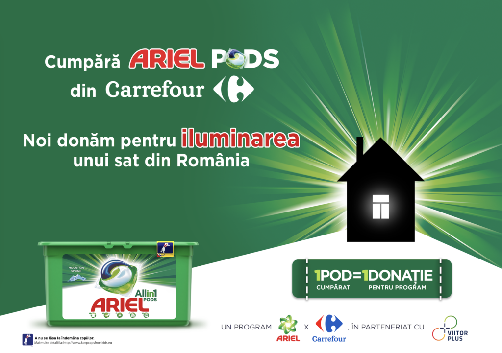 POD cu POD luminezi o casă – o campanie Ariel și Carrefour, în parteneriat cu ViitorPlus (P)