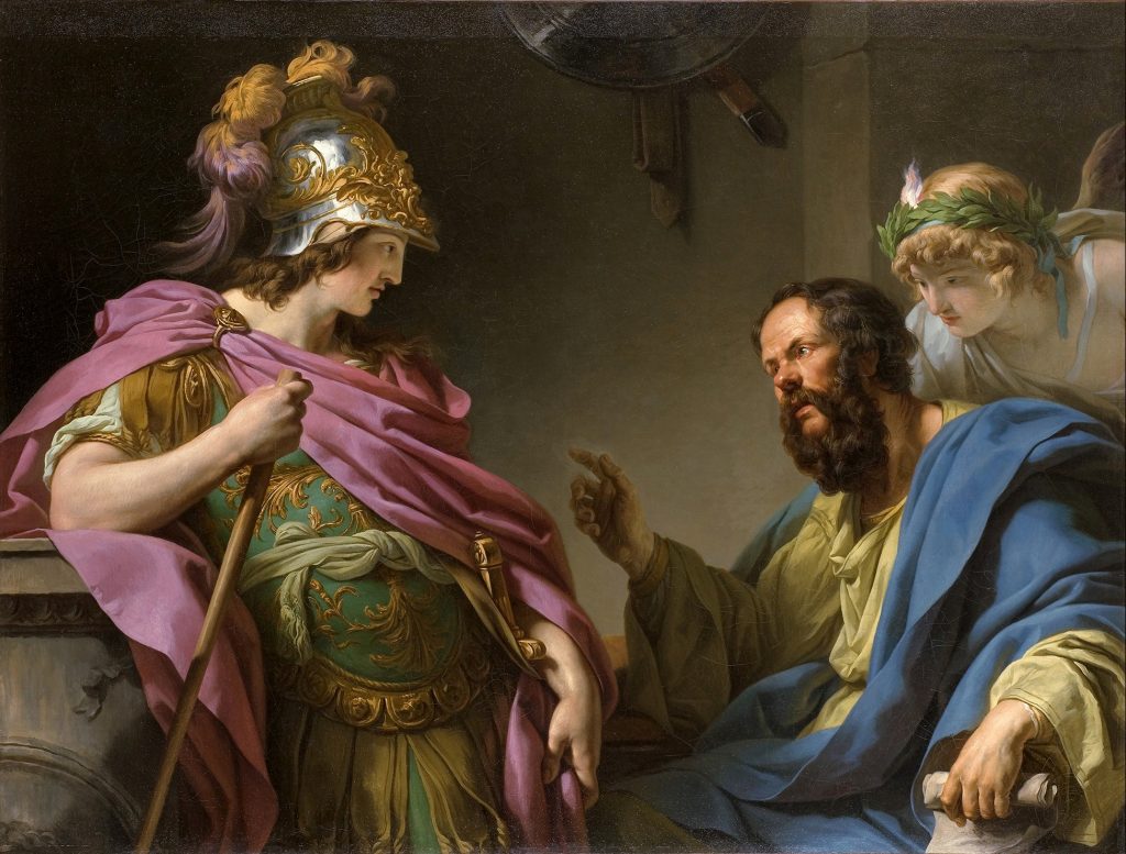 Socrate îi salvează viața iubitului său, iar Alcibiade îi întoarce favoarea