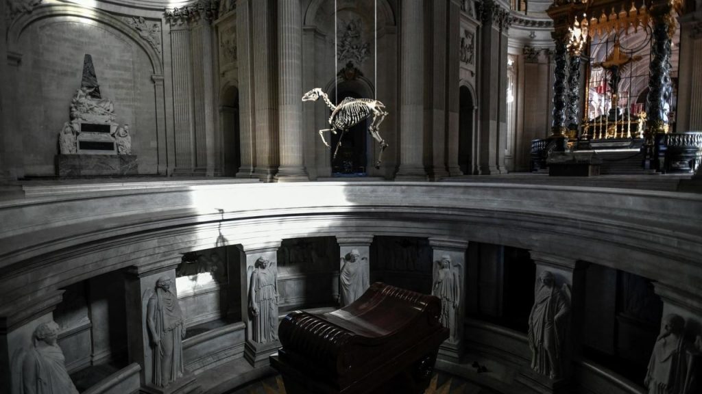 Calul lui Napoleon a ajuns un schelet de plastic, atârnat deasupra mormântului