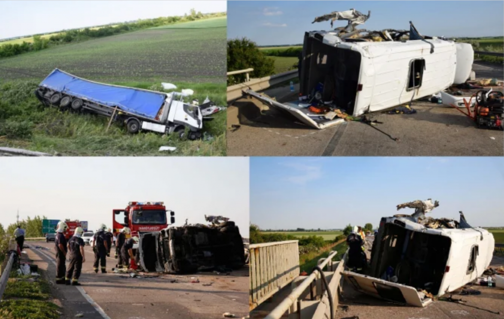 Accident înfiorător în Ungaria între un TIR și un microbuz cu 14 pasageri