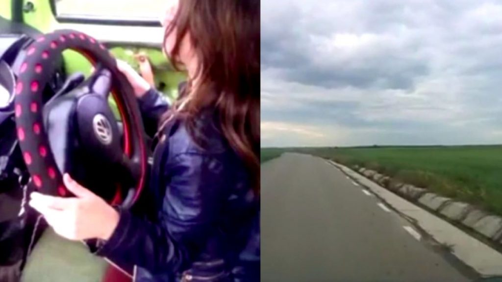 Inconștiență criminală în România. Fetiță la volan, îndemnată să accelereze de tatăl ei. VIDEO