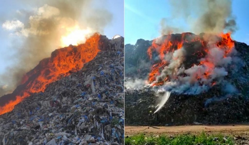 Incendiu de mari dimensiuni la o groapă de gunoi din Sighișoara. A fost emis un mesaj RO-Alert