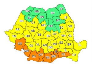 Harta cod portocaliu de canicula in Romania