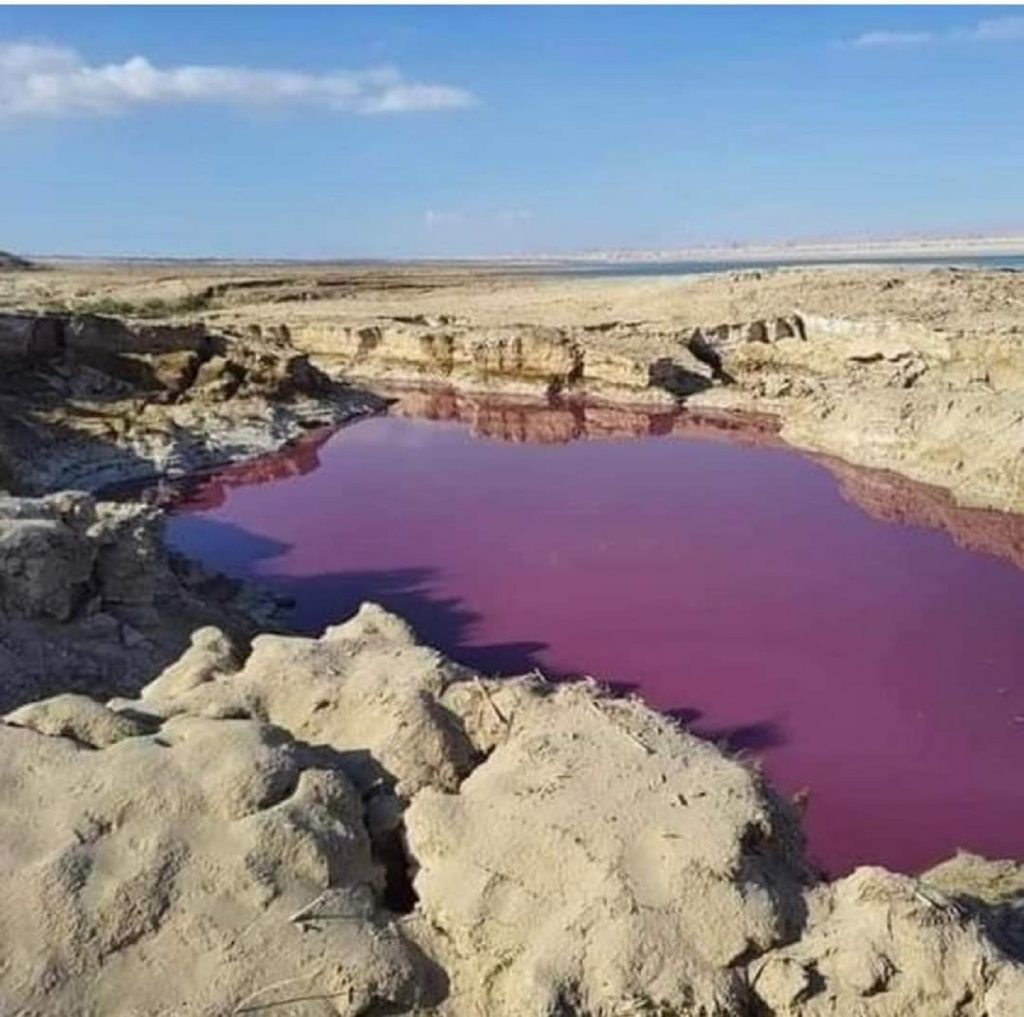 Imagini apocaliptice. Apa dintr-un iaz de lângă Marea Moartă devine roșie ca sângele. FOTO