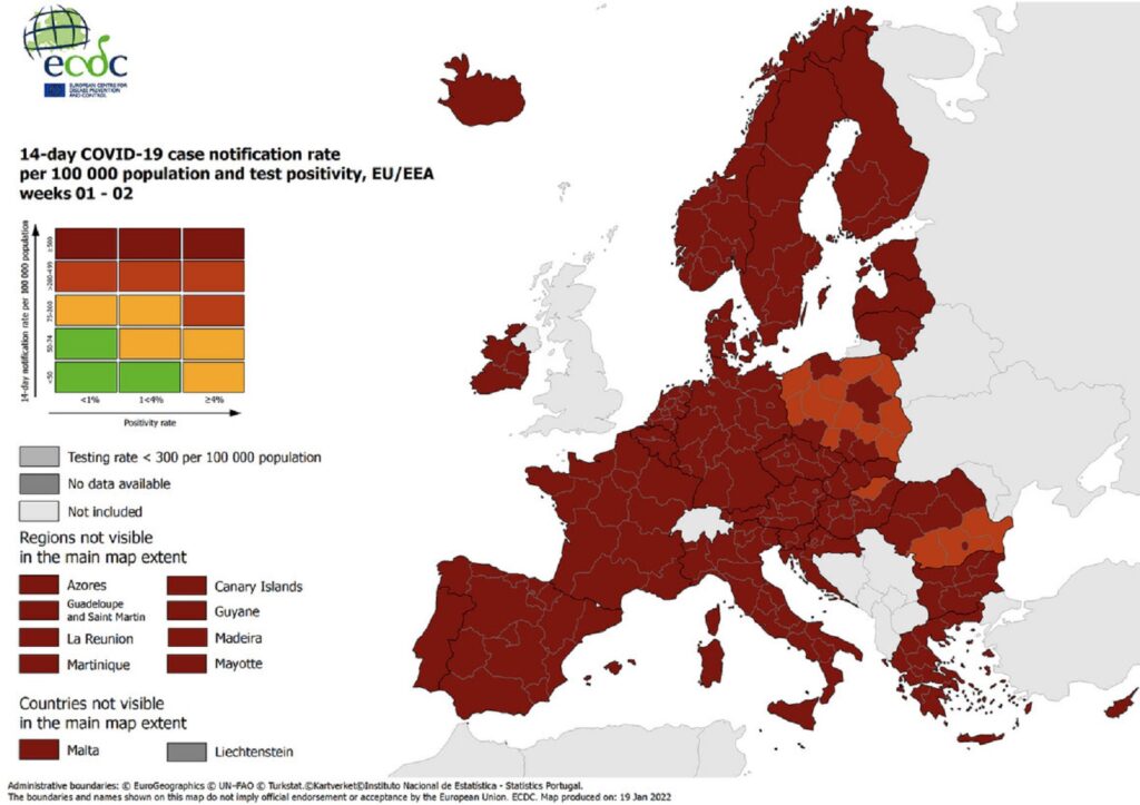 Harta pandemiei. Omicron a scufundat în roșu închis întreaga Europă