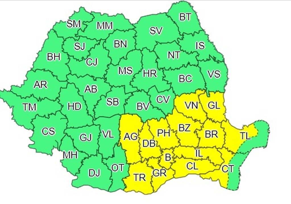 Ro-Alert. Avertizare de vreme severă în Capitală. Cod galben de vijelii în 13 județe. Harta cu zonele afectate