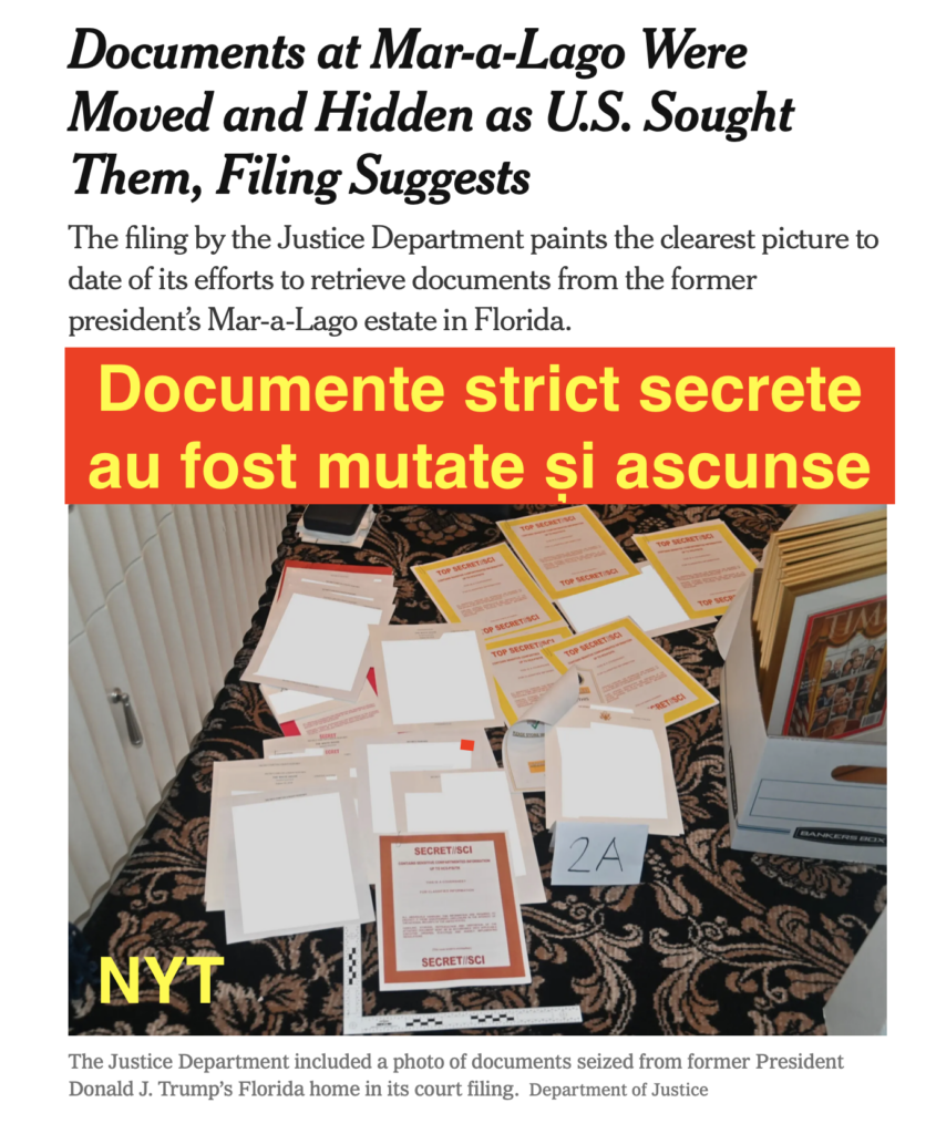 FBI susține că documente strict secrete au fost mutate și ascunse de Donald Trump