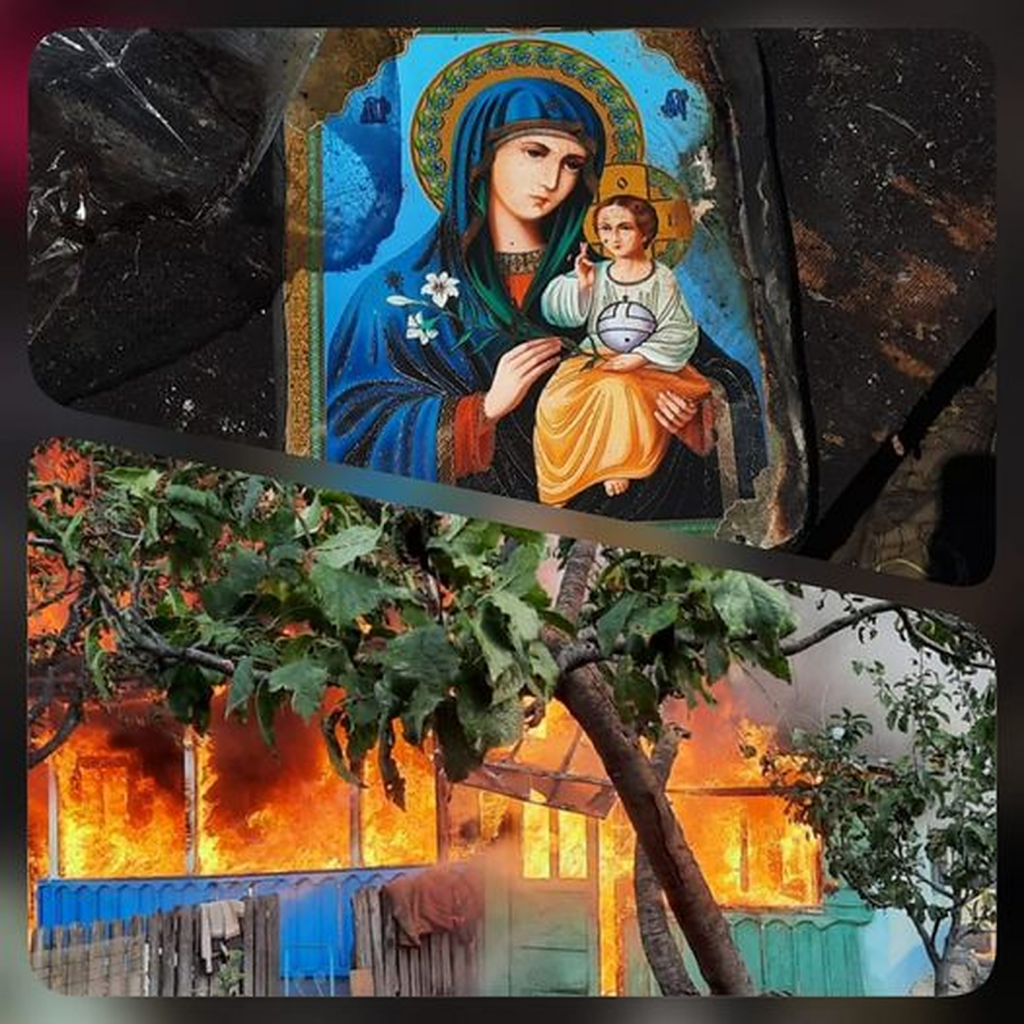 O icoană a scăpat neatinsă de flăcările care au ars complet casa unei femei