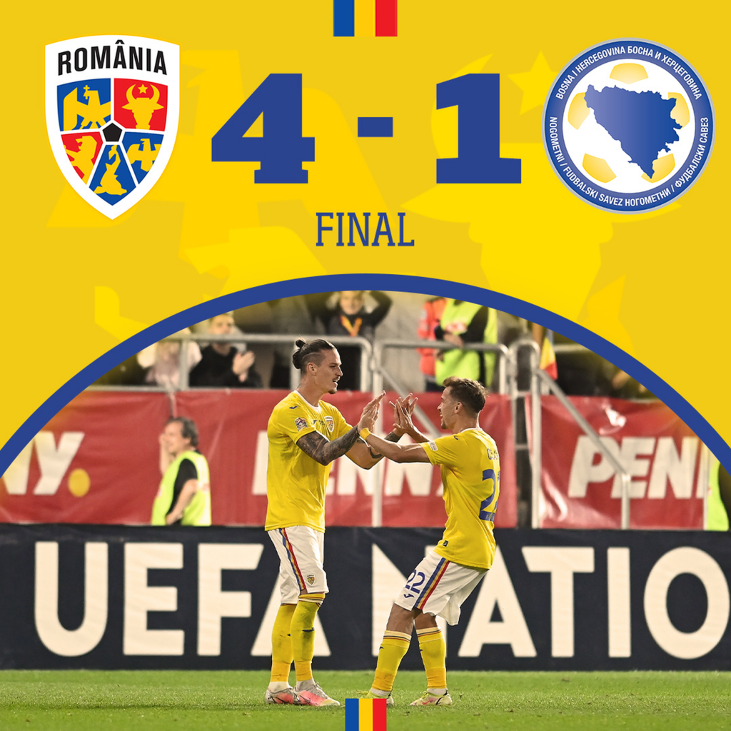 România, victorie amară în fața Bosniei. „Tricolorii” au retrogradat și au ajuns la periferia fotbalului