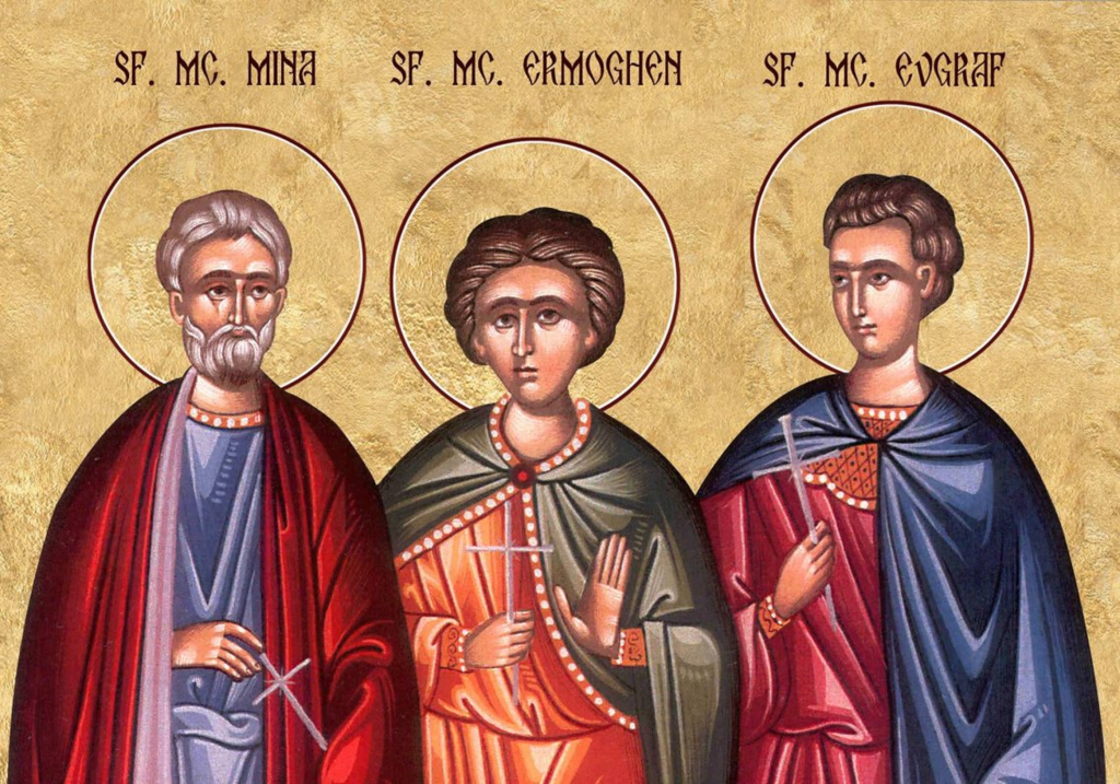 Calendar Ortodox, 10 decembrie. Sfinții Mucenici Mina, Ermoghen si Evgraf, care s-au sacrificat în zorii creștinismului