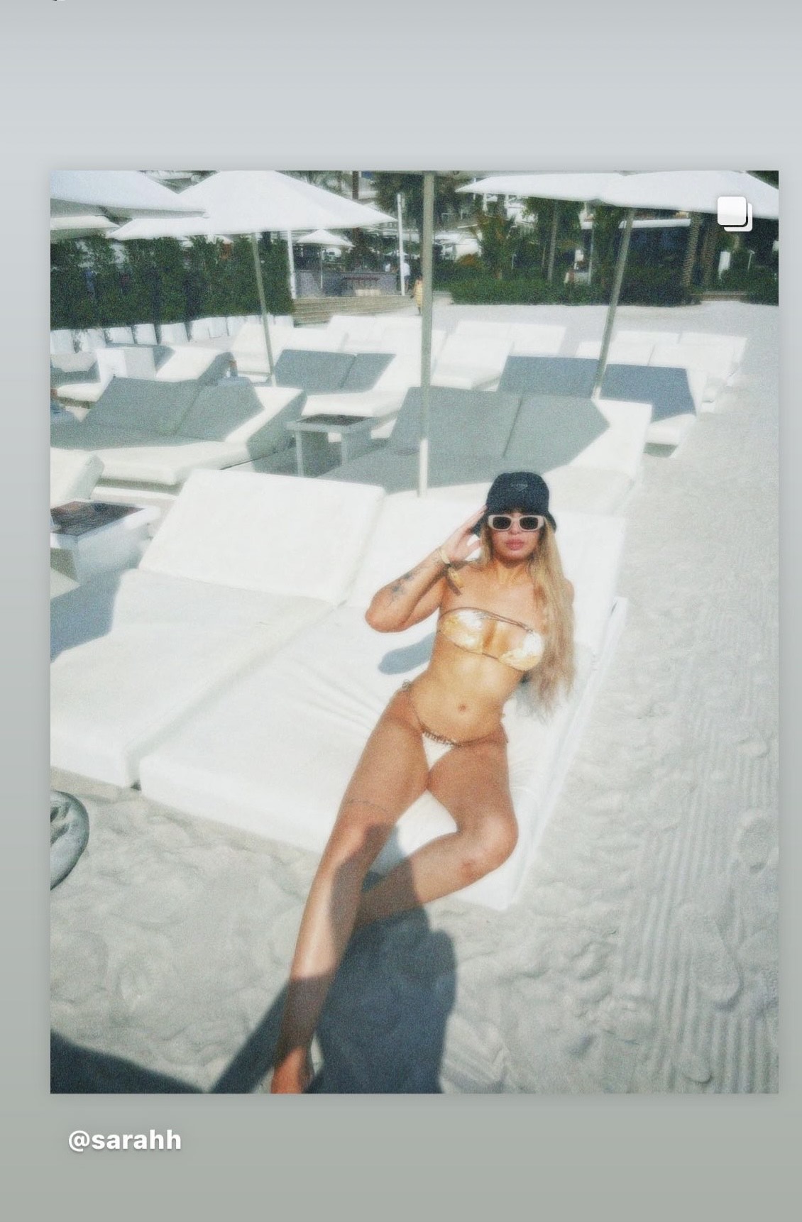 Sarah Prodan la plajă. Sursa foto: Instagram