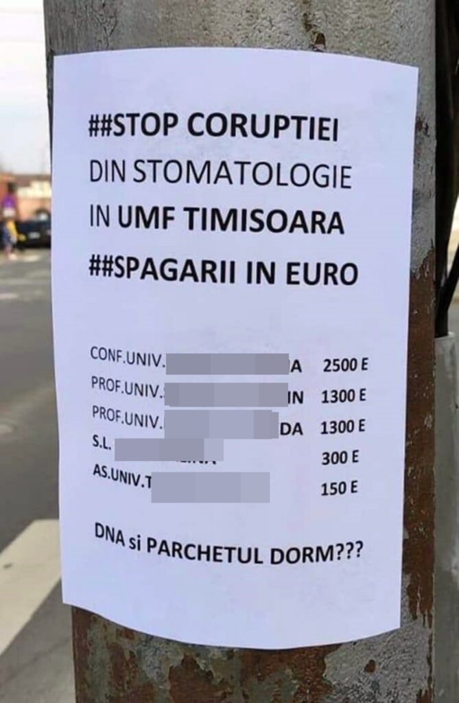 EXCLUSIV. Scandal fără precedent la UMF Timișoara. Lista cu profesorii care cer șpagă la examene