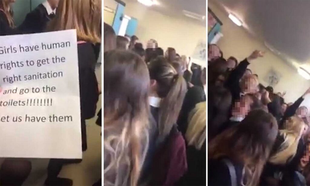 Elevii din Anglia protestează față de școli. Noile reguli includ fluturarea unui cartonaș roșu când o elevă e la menstruație