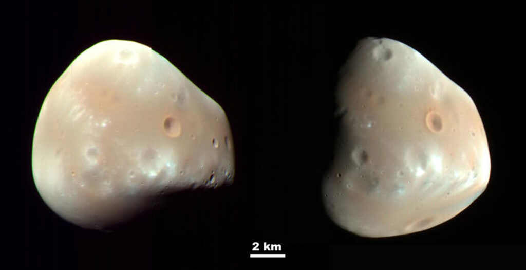 Mica lună marţiană Deimos, fotografiată de la mică distanţă de sonda spaţială lansată de Emiratele Arabe Unite