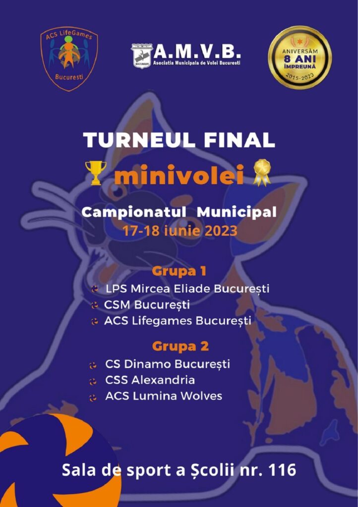 Asociatia Club Sportiv LIFEGAMES Bucuresti in parteneriat cu Asociatia Municipala  de VOLEI Bucuresti organizează TURNEUL FINAL MINIVOLEI din cadrul Campionatului Municipal de Volei - fete