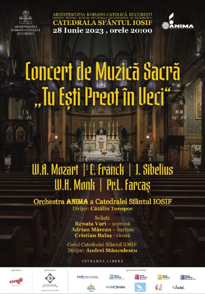 Concert de muzică sacră „Tu ești preot în veci” la Catedrala Sfântul Iosif, pe 28 iunie