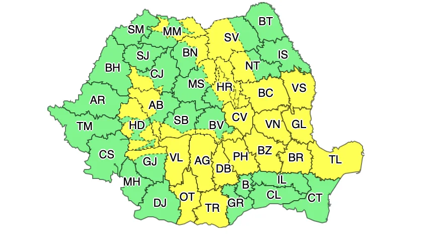 Cod galben de instabilitate atmosferică în jumătate din țară