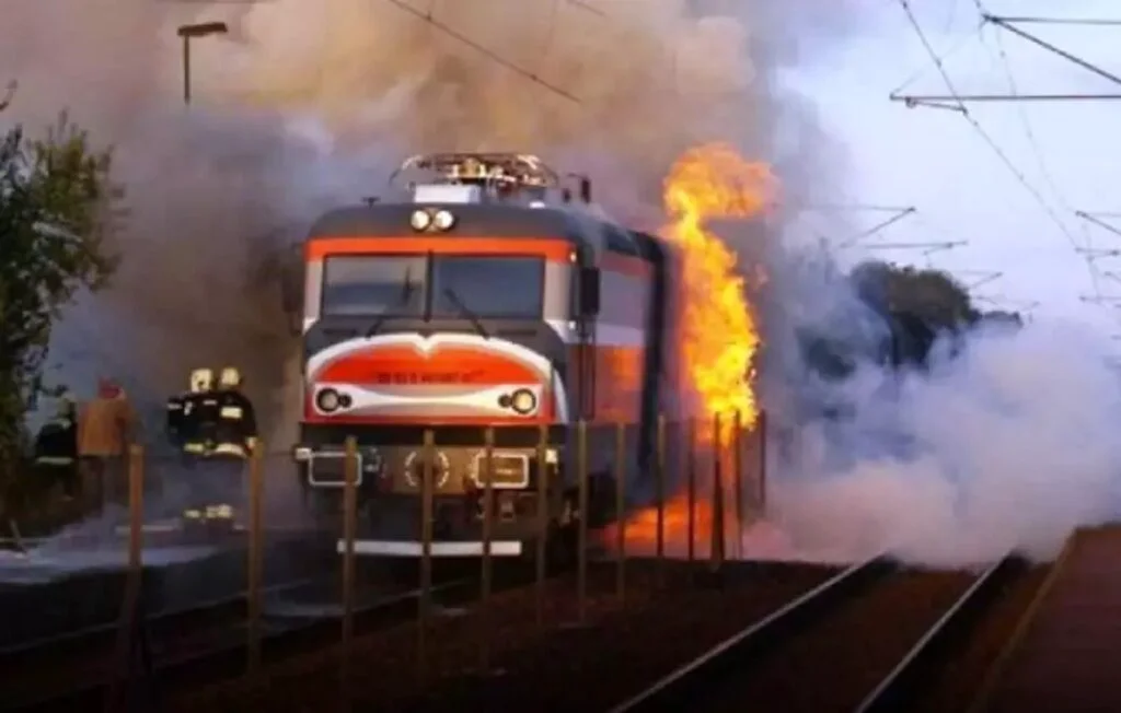 Tren de călători în flăcări. Zeci de persoane au fost evacuate. Video