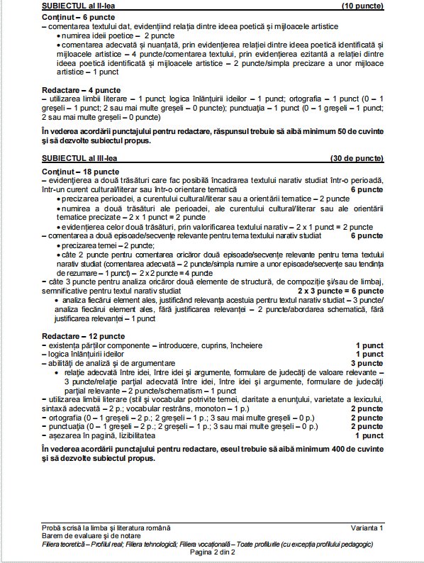 Barem corectare Bacalaureat 2023, sesiunea de toamnă, la Limba româna