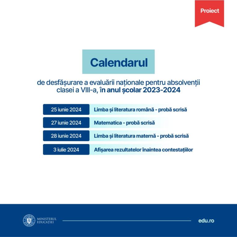 Calendar examenele de Evaluare Națională și Bacalaureat 2024