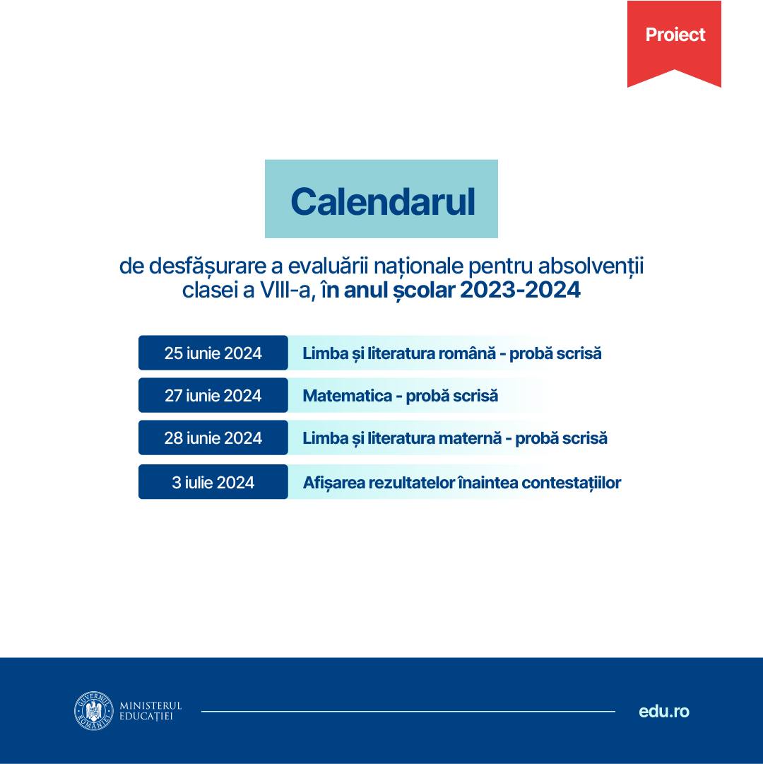 Calendar Evaluare Națională 2024