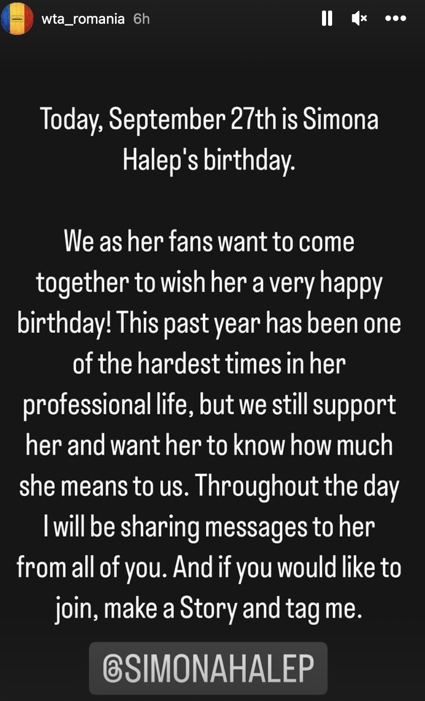 WTA România. Sursa: InstagramSimona Halep împlinește 32 de ani. Sportiva se confruntă cu o perioadă dificilă în carieră