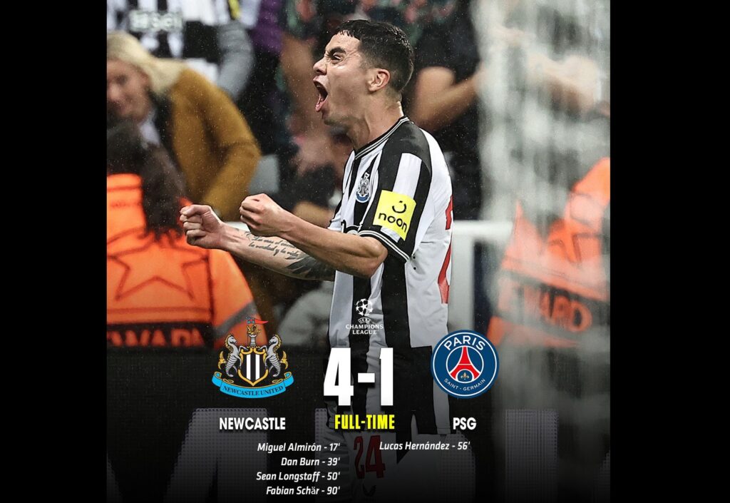 PSG, umilită de Newcastle cu 4-1. 27 de goluri în opt meciuri, în Champions League