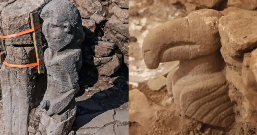 O statuie a unui bărbat care pare că își ține penisul în mână, descoperită într-un sit din Turcia