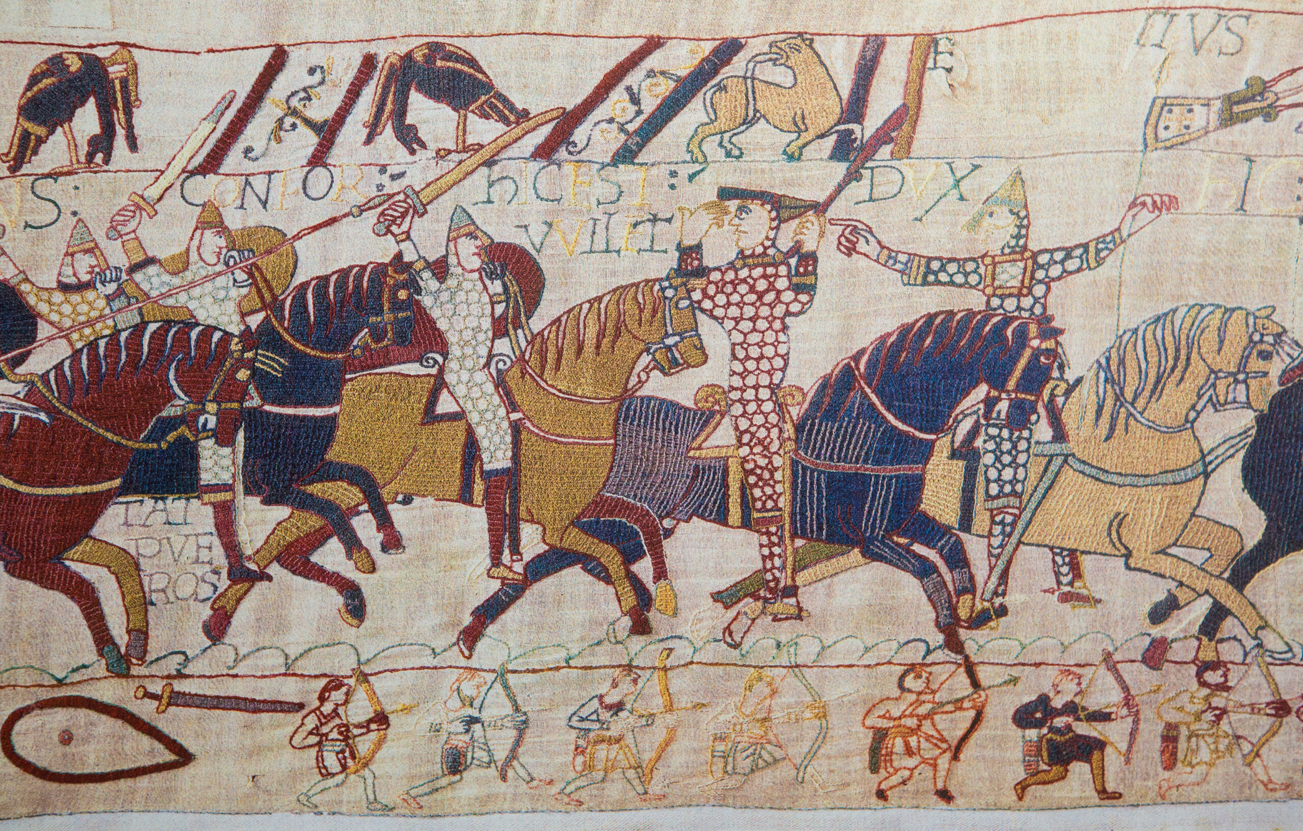 Ducele Normandiei, William Cuceritorul, în campania de invadare a Angliei (personajul în armura de zale de lux și cu coif). 