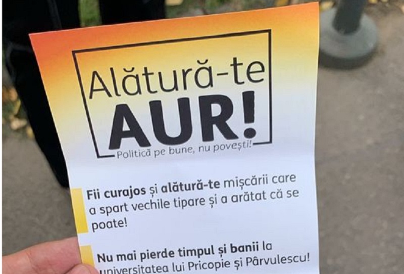 Fluturașii distribuiți de membrii partidului AUR