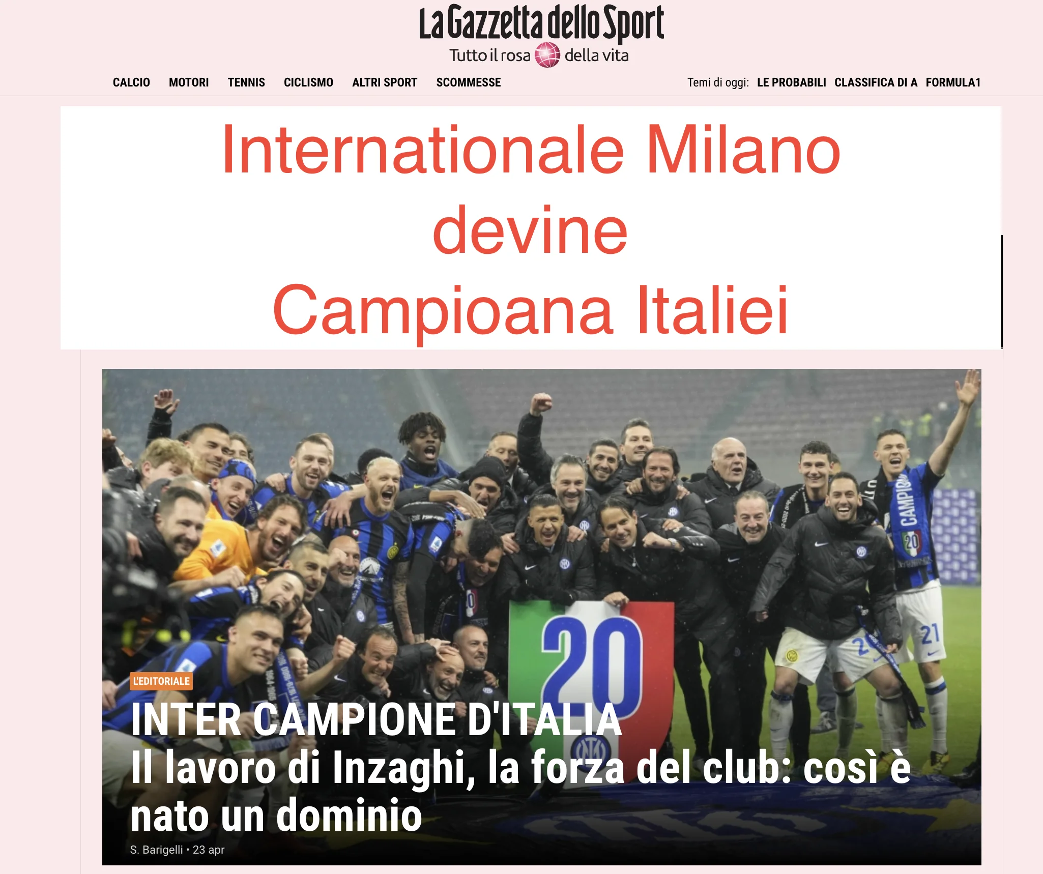 Inter a câștigat titlul de campioana Italiei pe terenul lui AC Milan. Meci incredibil