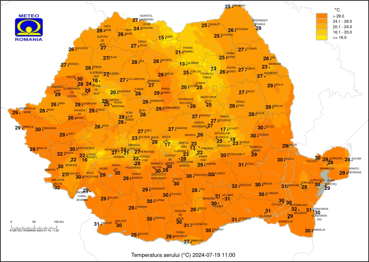 Vreme extremă în România. ANM a emis un Cod galben de instabilitate atmosferică și caniculă