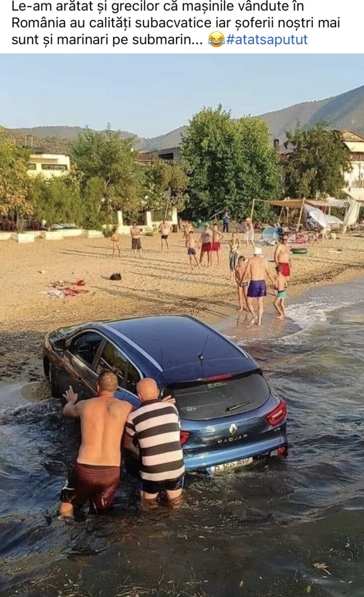 O mașină a unor români, scoasă din mare în Thasos. Imaginile au făcut înconjurul internetului
