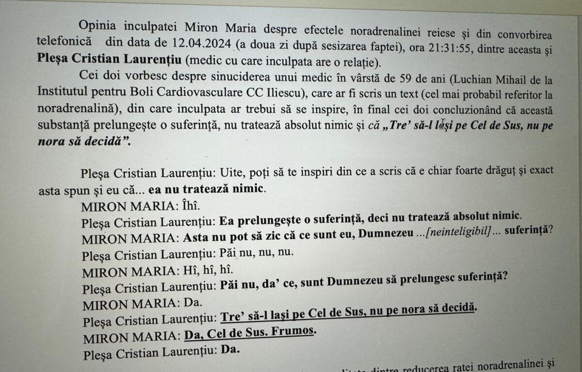 Filă din referatul procurorului care instrumentează cazul de la Spitalul Pantelimon