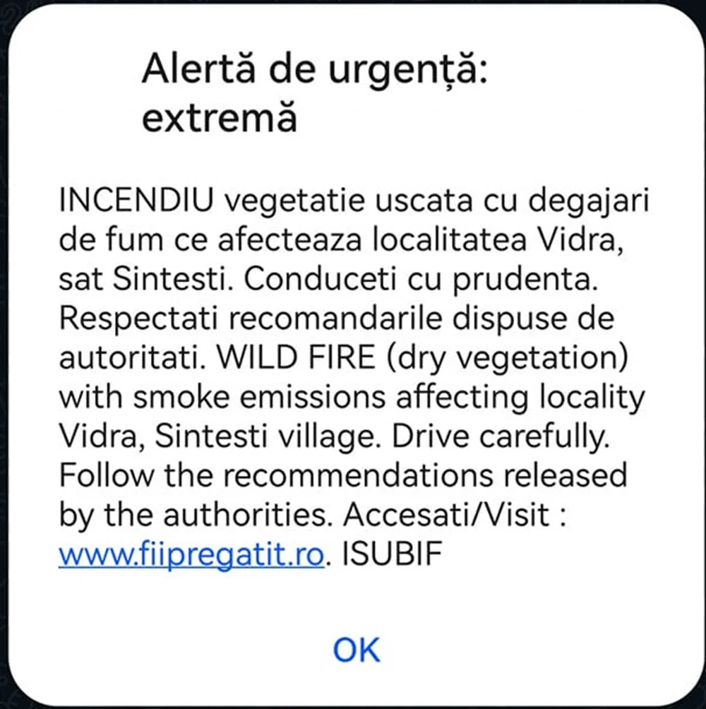 Ro-Alert incendiu Sintești