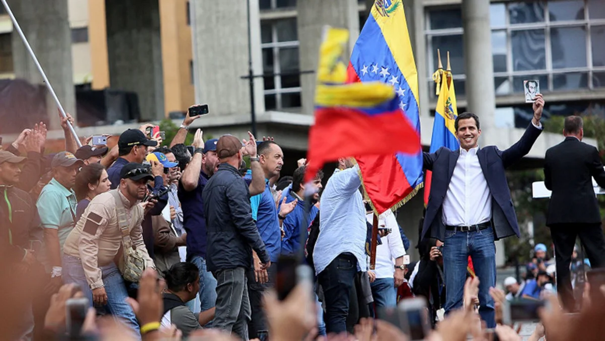 Juan Guaido, președintele interimar al Venezuelei, la protest