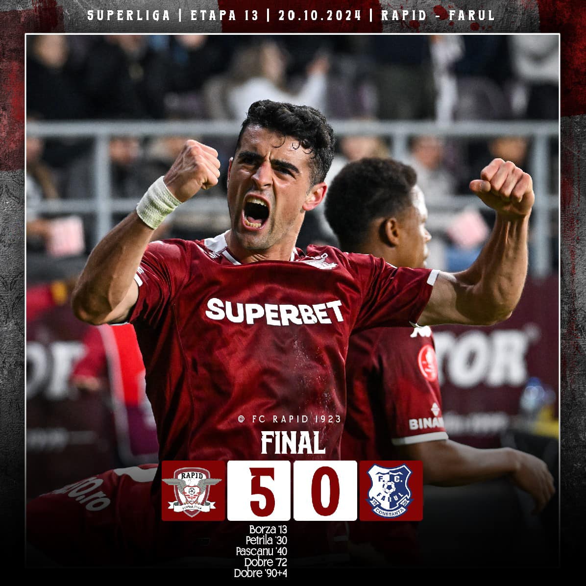 Rapid București zdrobește Farul Constanța cu 5-0