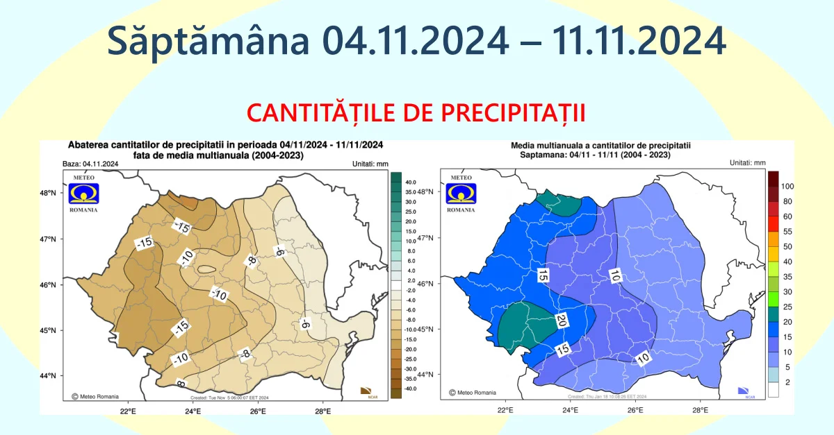 Cantitățile de precipitații, săptămâna 04.11.2024 – 11.11.2024