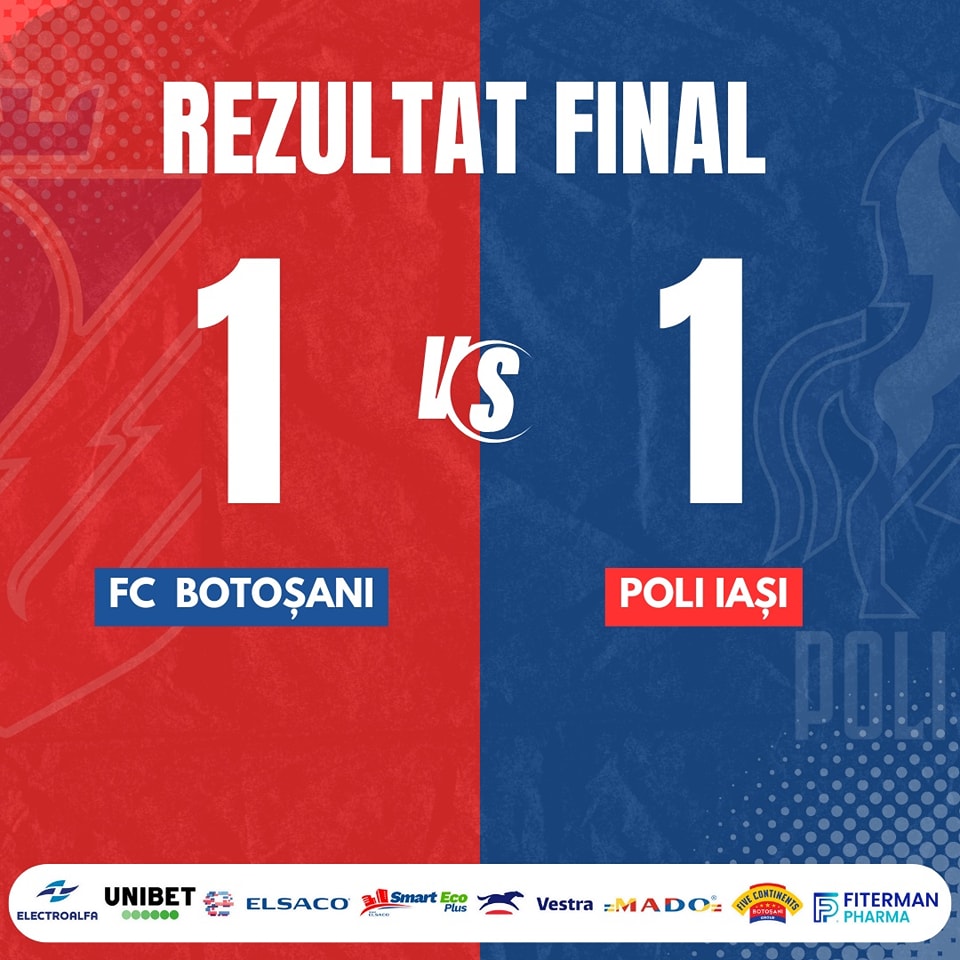 FC Botoșani - Poli Iași, 1-1. Oaspeții au salvat un punct în finalul meciului