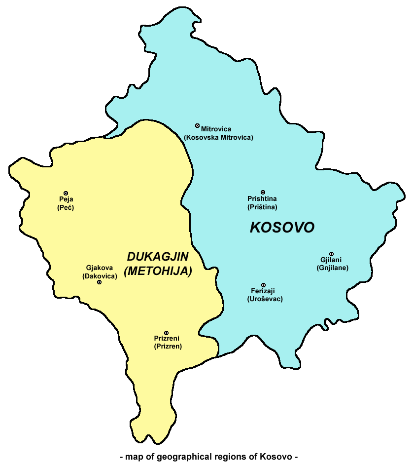 Harta regiunilor din Kosovo